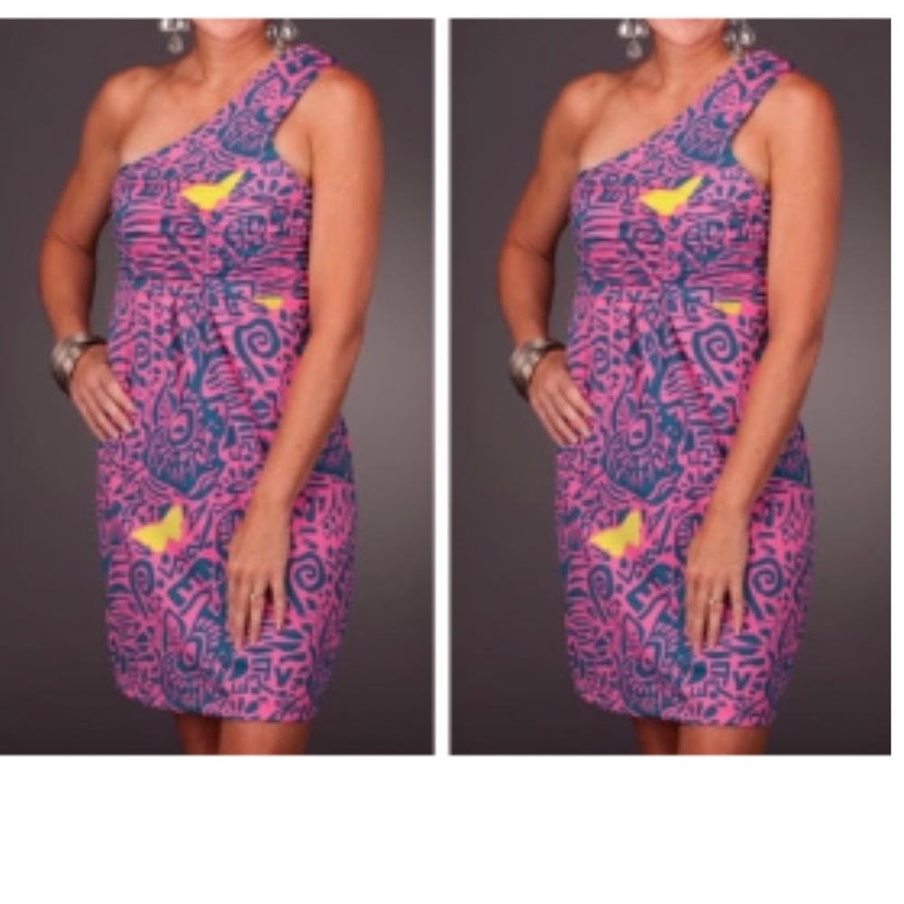 Tracy Negoshian Women’s One-Shoulder Dress Sz M Geometric